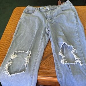 SHEIN Light Blue Distressed Flare Jeans